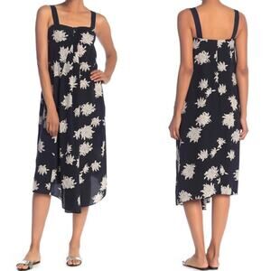 Vince Silk Chrysanthemum Drape Neck Dress in Coastal Blue, Small